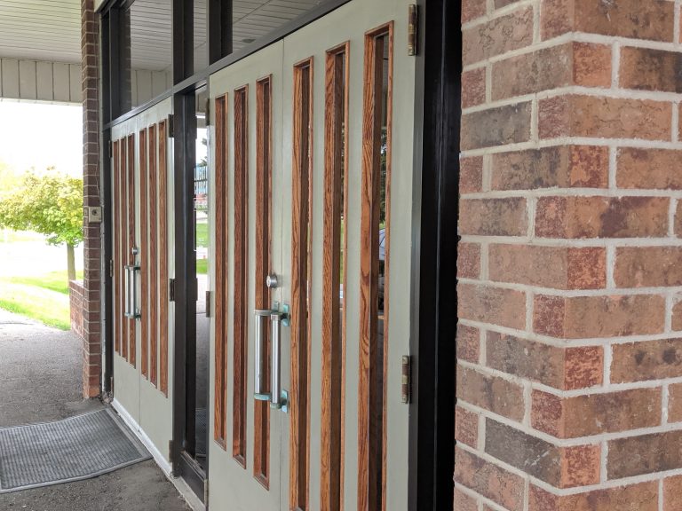 right angle of the doors to the church